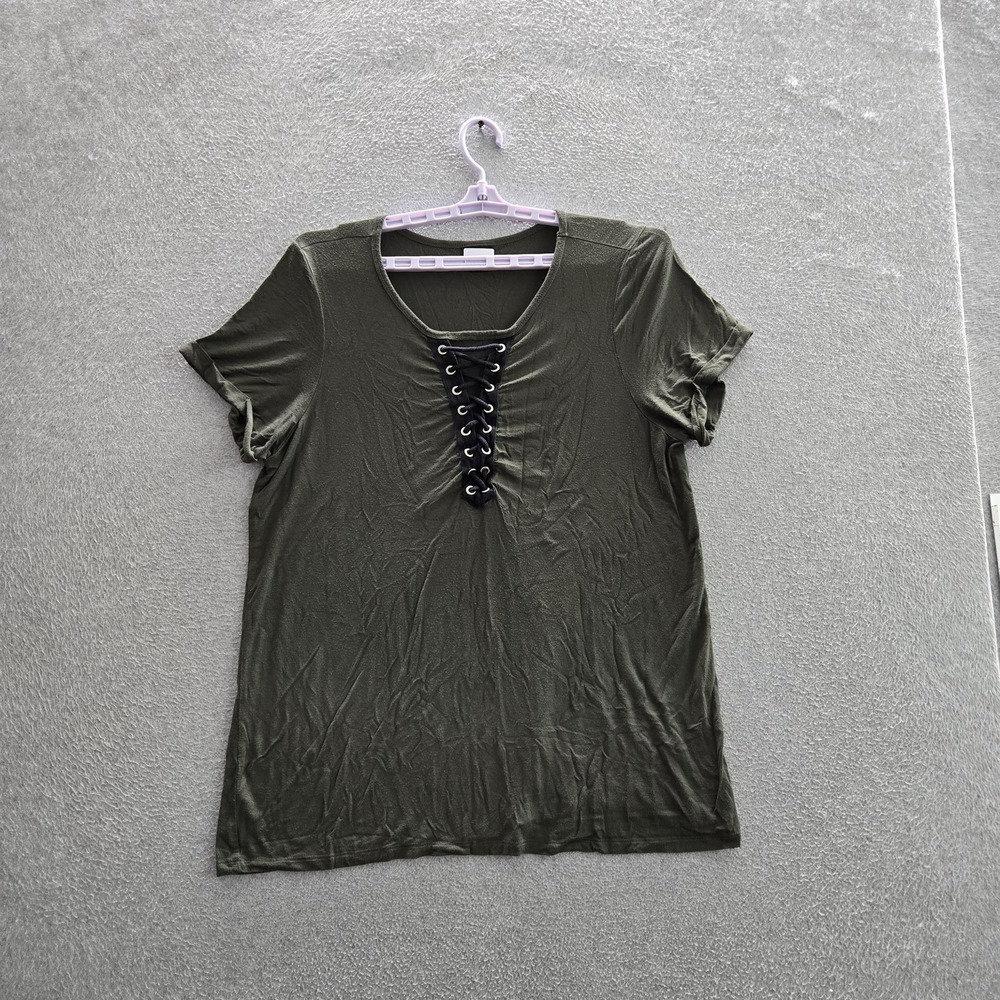 Torrid Women Shirt 2 Green Lace Up Strap V-Neck Pullover Short Sleeve